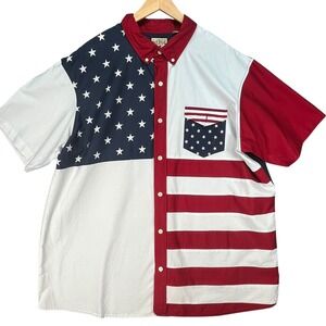 Red Head Patriotic Flag Shirt 4th of July Button‎ Up USA Stars Stripes 2XL